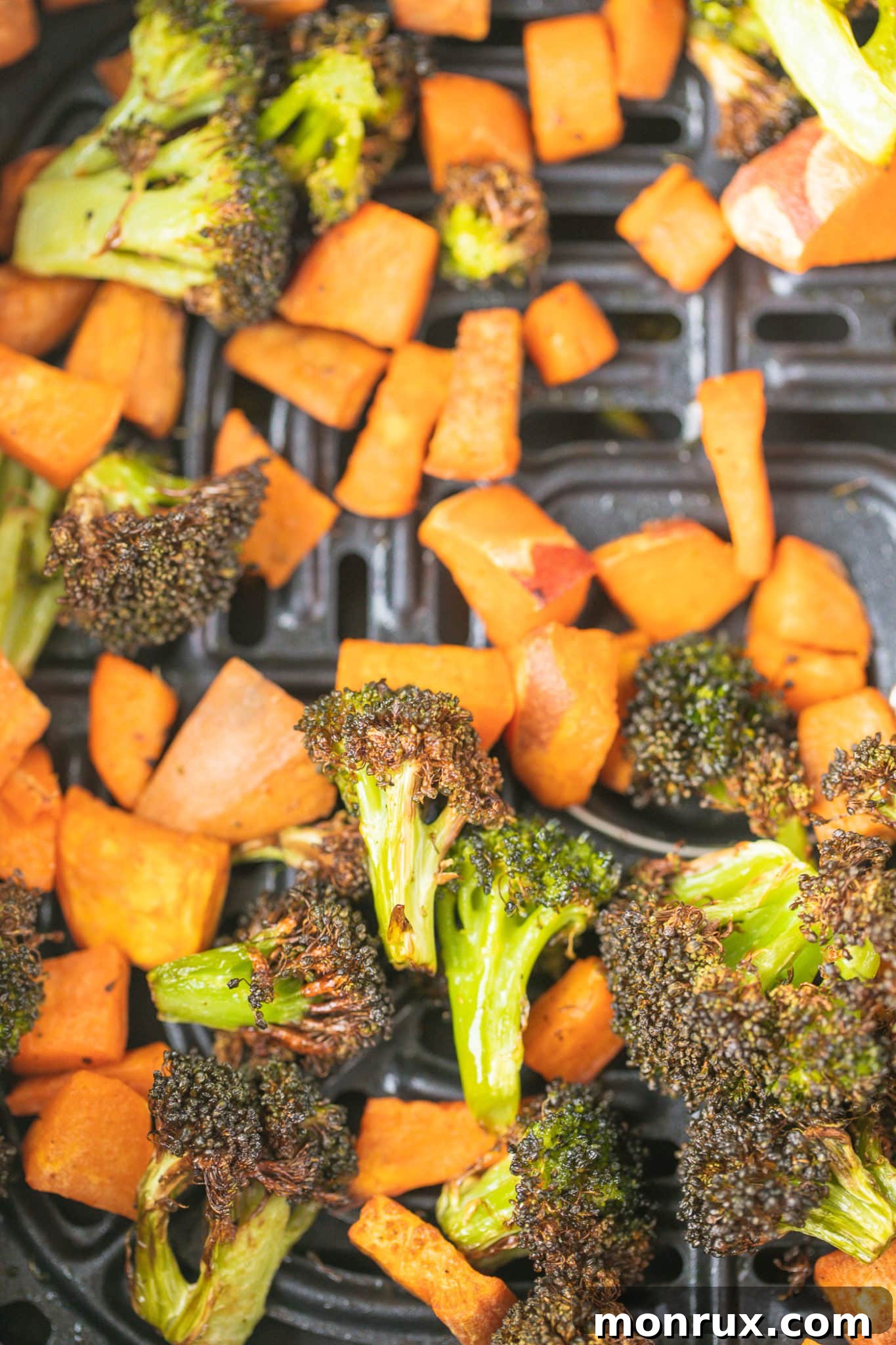 Roasted sweet potatoes and broccoli