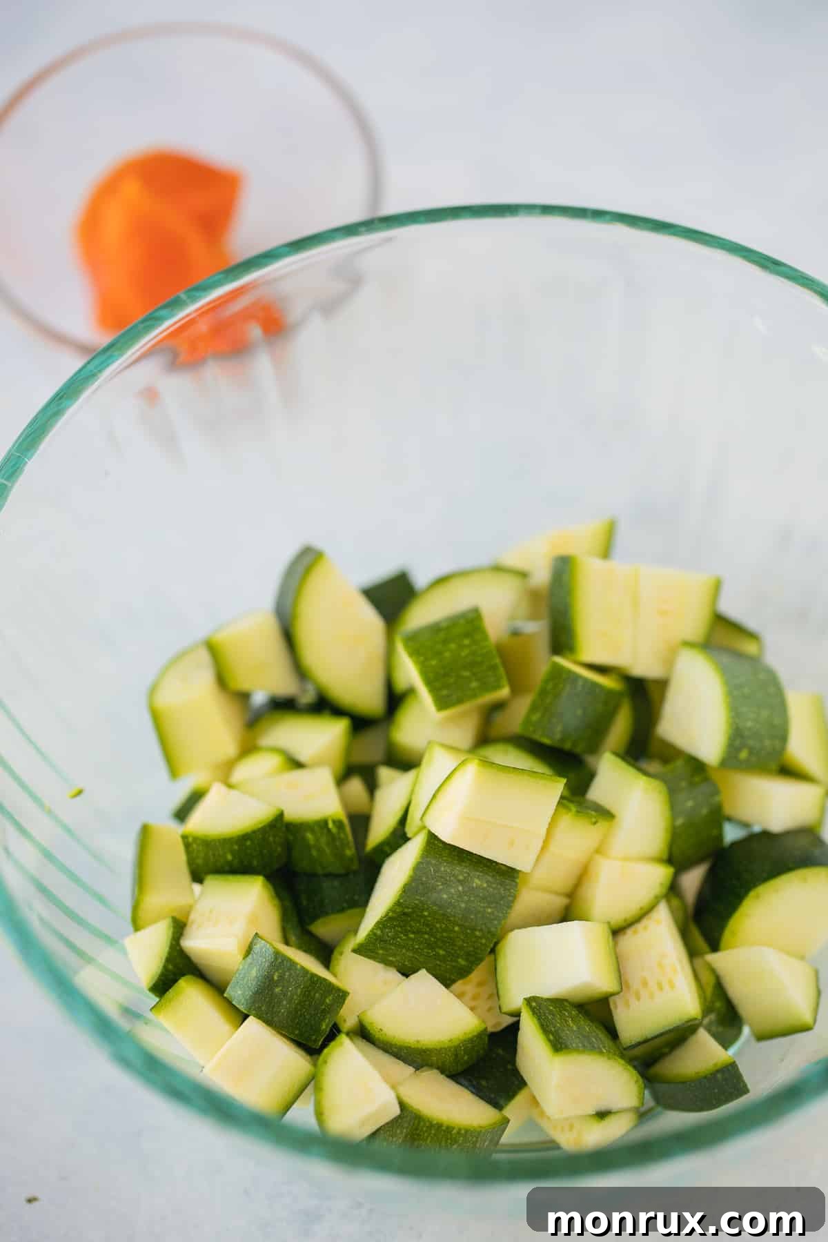 zucchini chopped and ready to be roasted