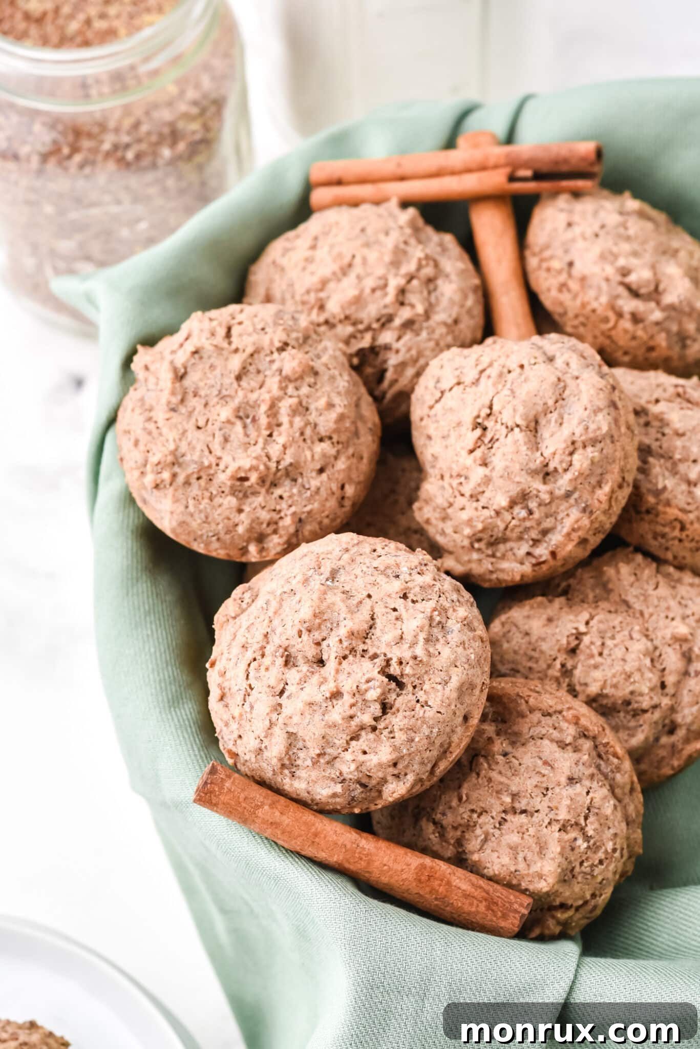A charming basket filled with golden-brown gluten-free flax muffins, ready to be enjoyed as a healthy breakfast or snack.