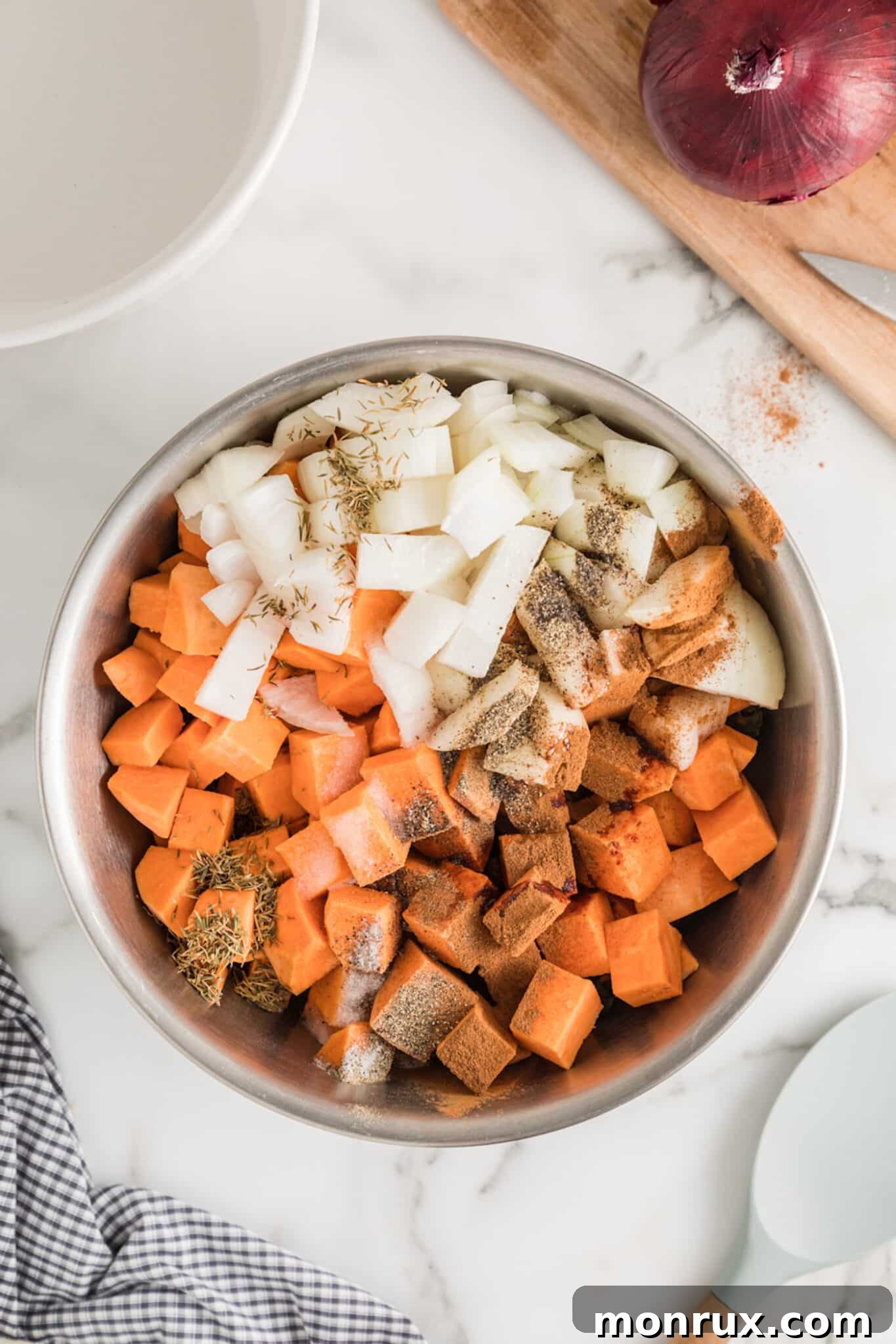 seasonings for kale and sweet potato dish.