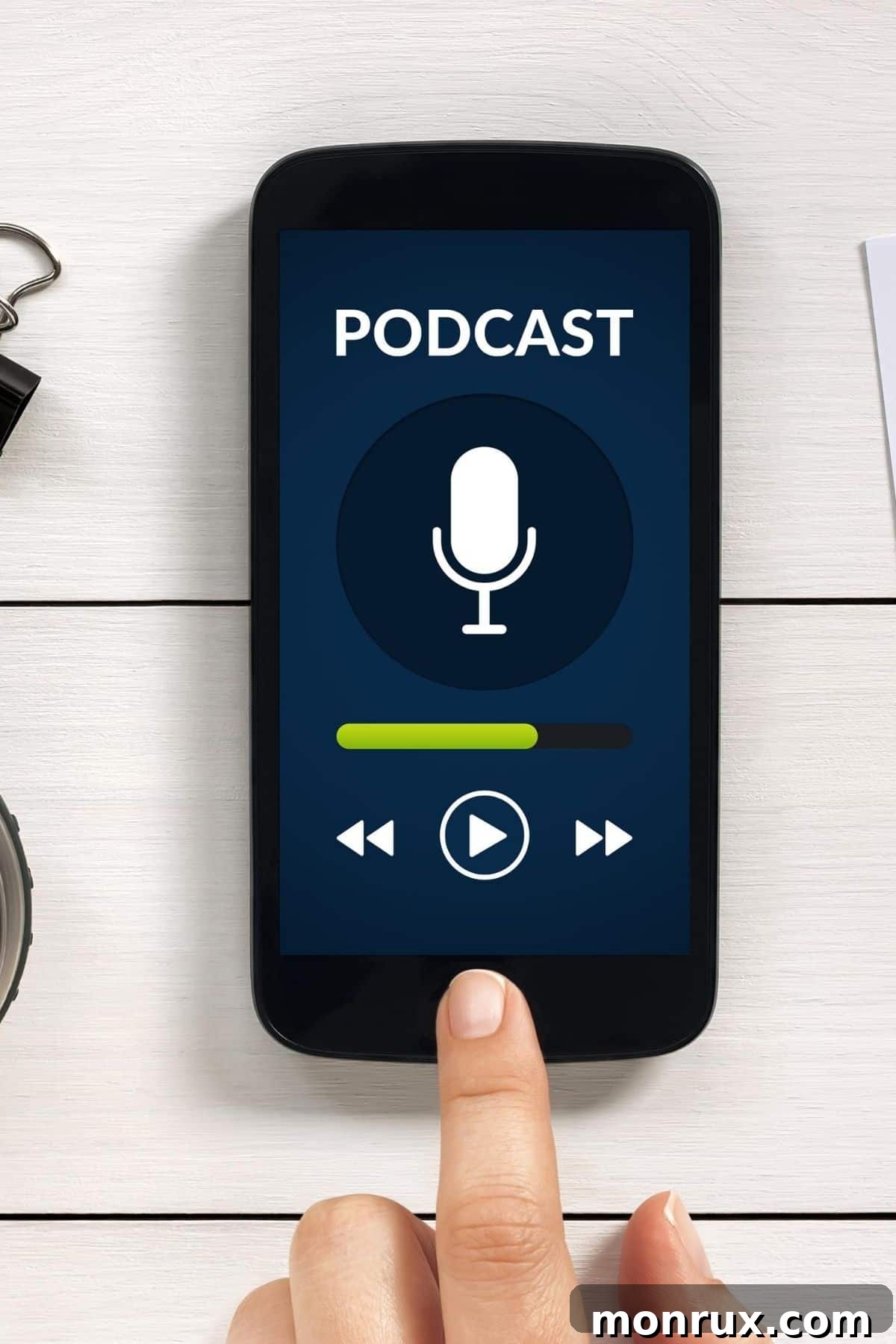An iPhone displaying a podcast graphic, symbolizing the accessibility of health information through audio.