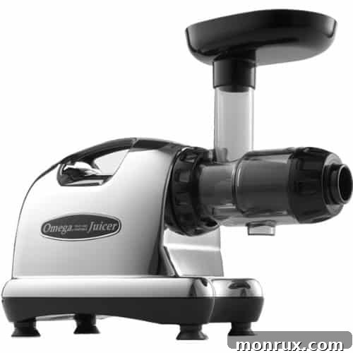 Omega masticating juicer making fresh juice