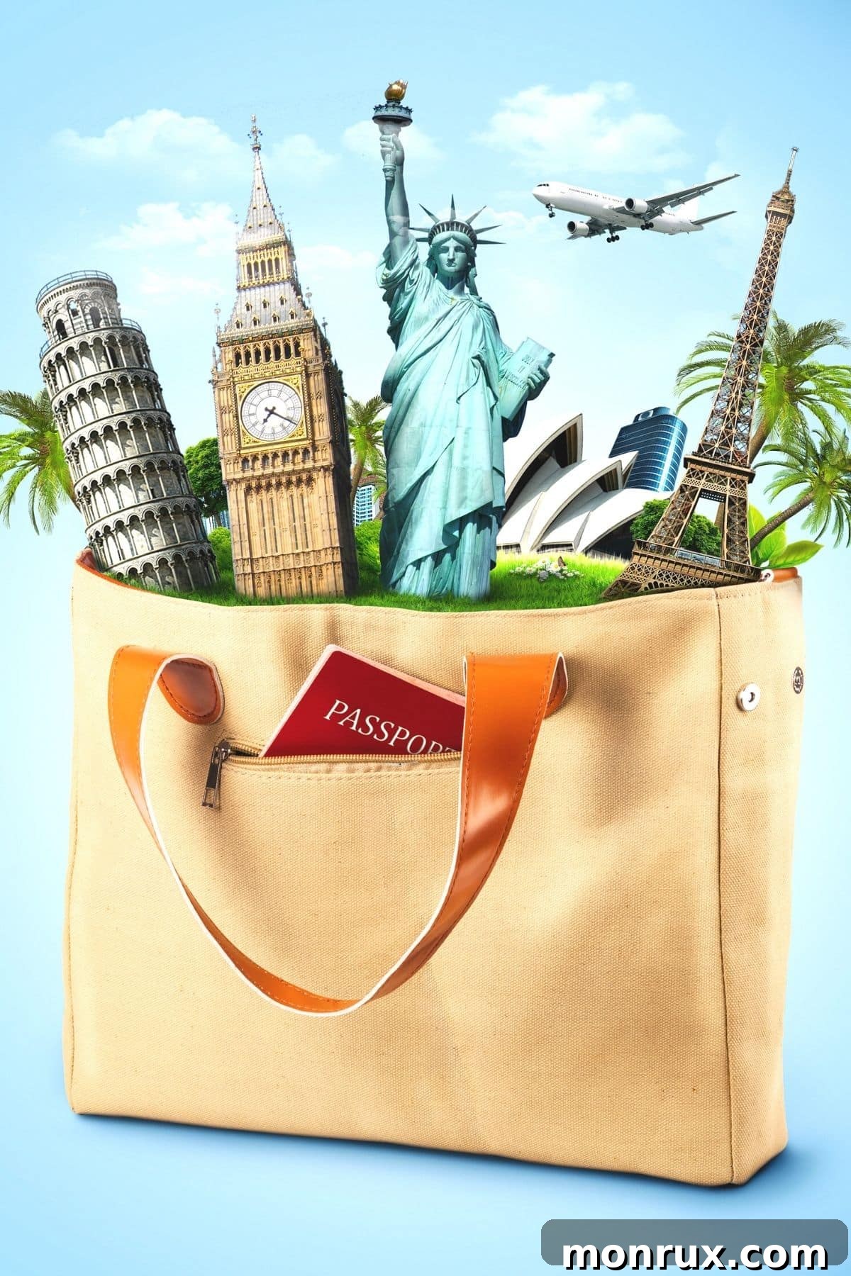 A stylish canvas bag neatly filled with various travel essentials and healthy gluten-free snacks, ready for an adventure. The image evokes a sense of preparedness and healthy living on the go.