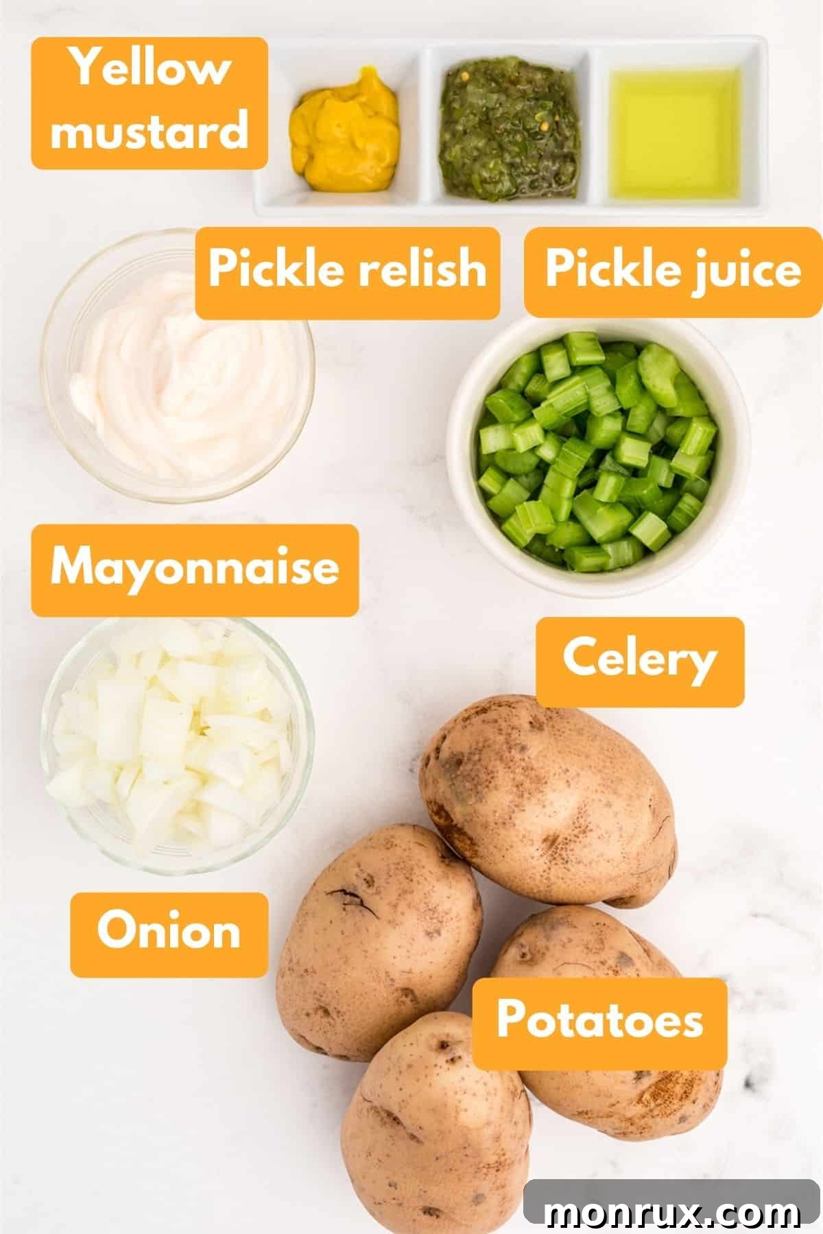 Ingredients for potato salad with no eggs.
