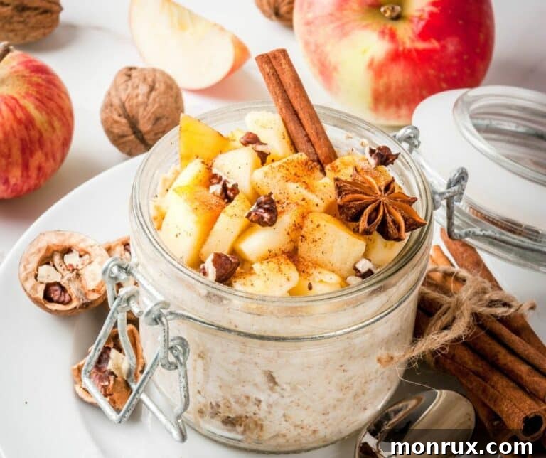 Delicious apple steel cut oats served in a glass jar, highlighting the creamy texture and wholesome ingredients.
