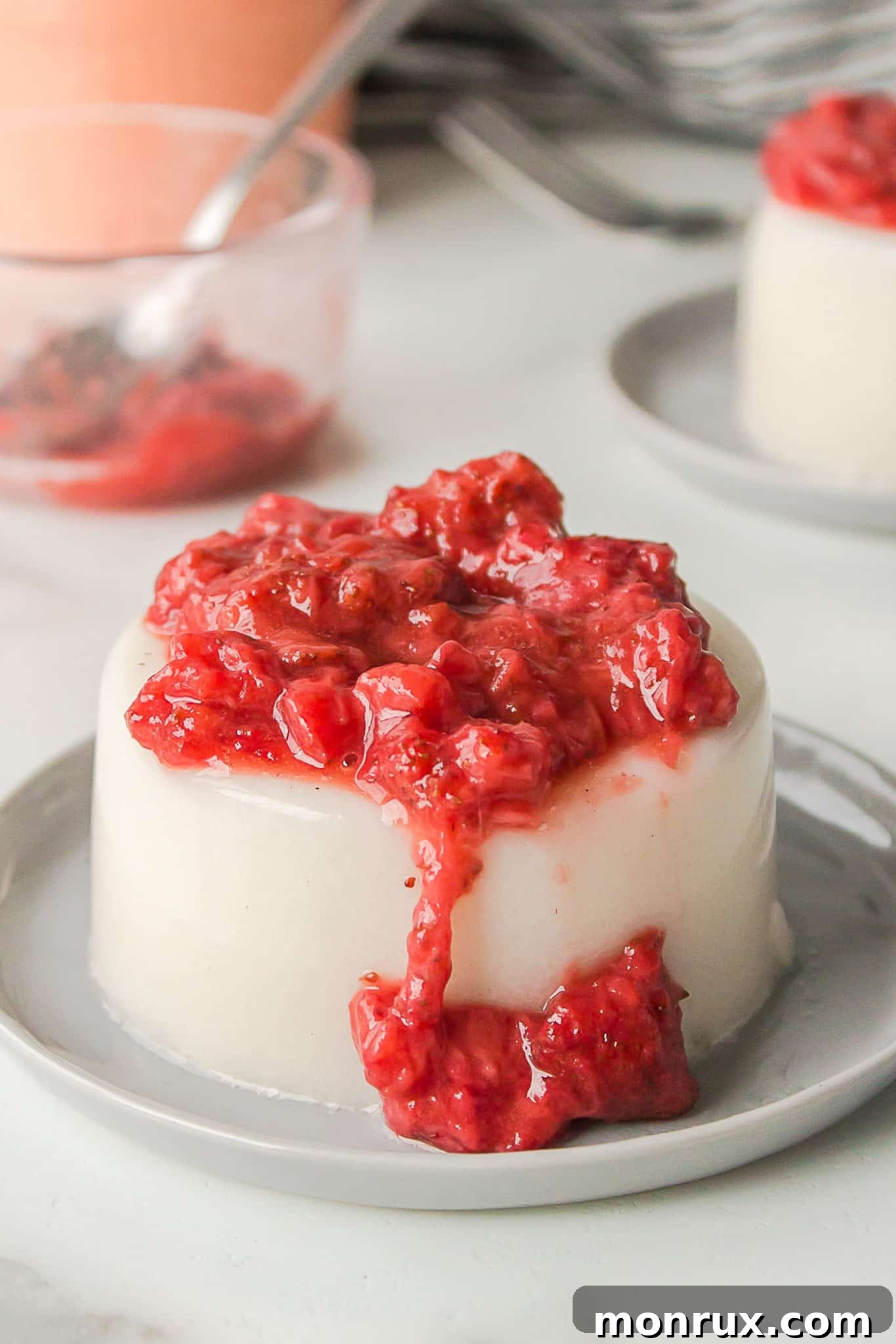 vegan panna cotta with strawberry sauce