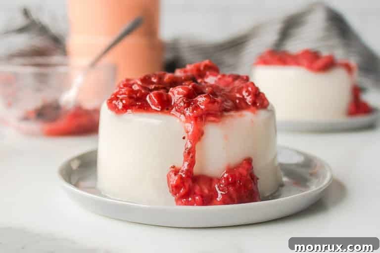 vegan panna cotta with strawberry sauce
