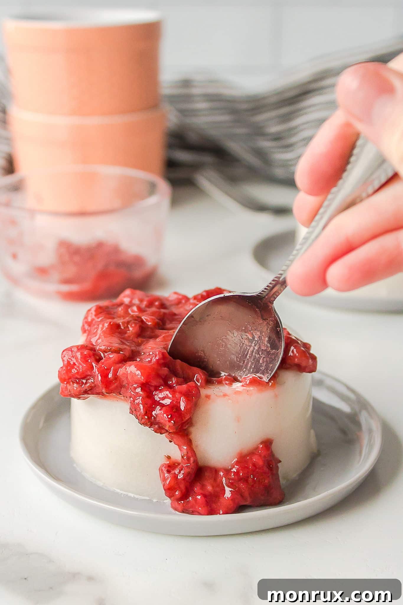 a spoonful of vegan panna cotta