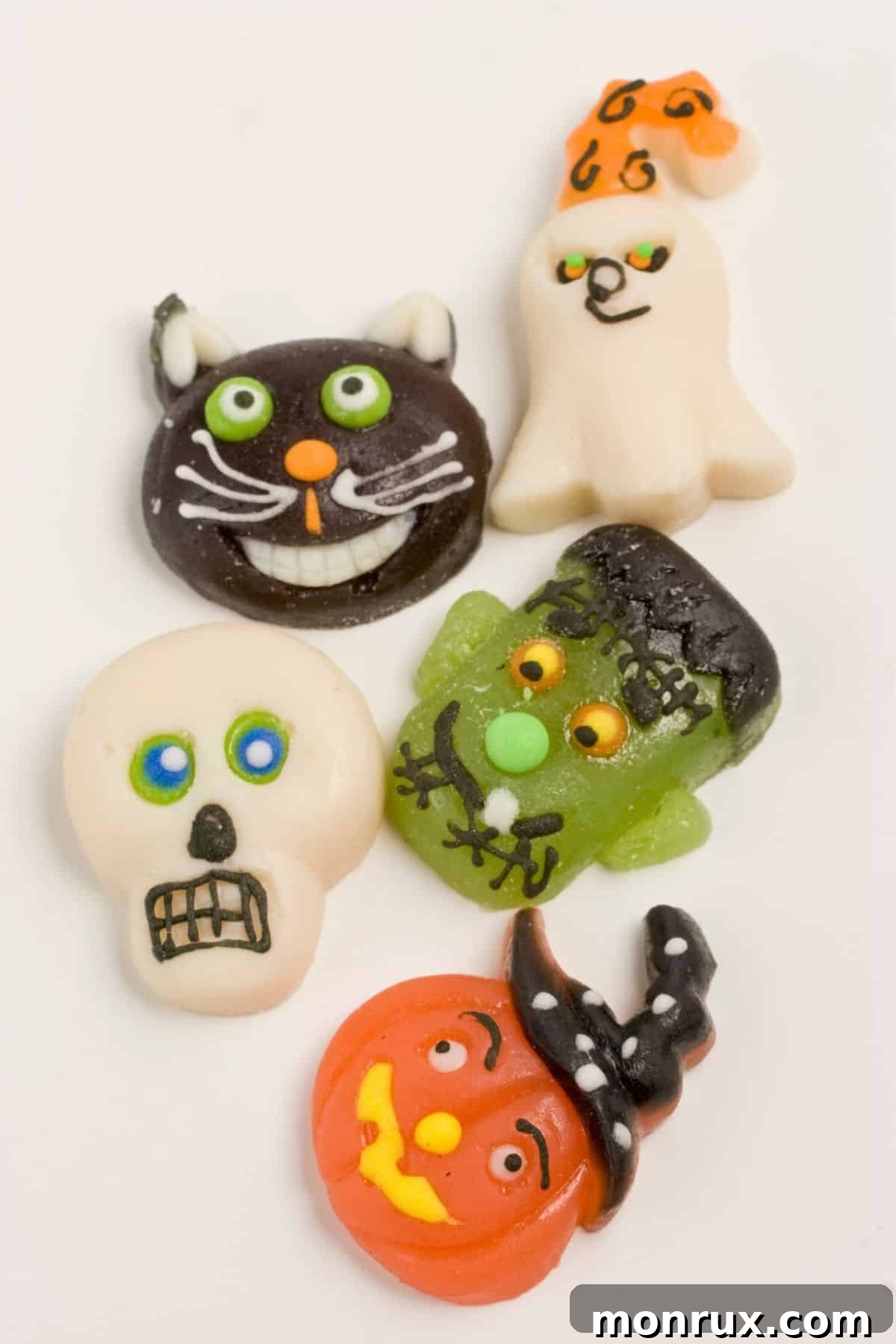 A selection of homemade Halloween gummies displayed on a festive plate.