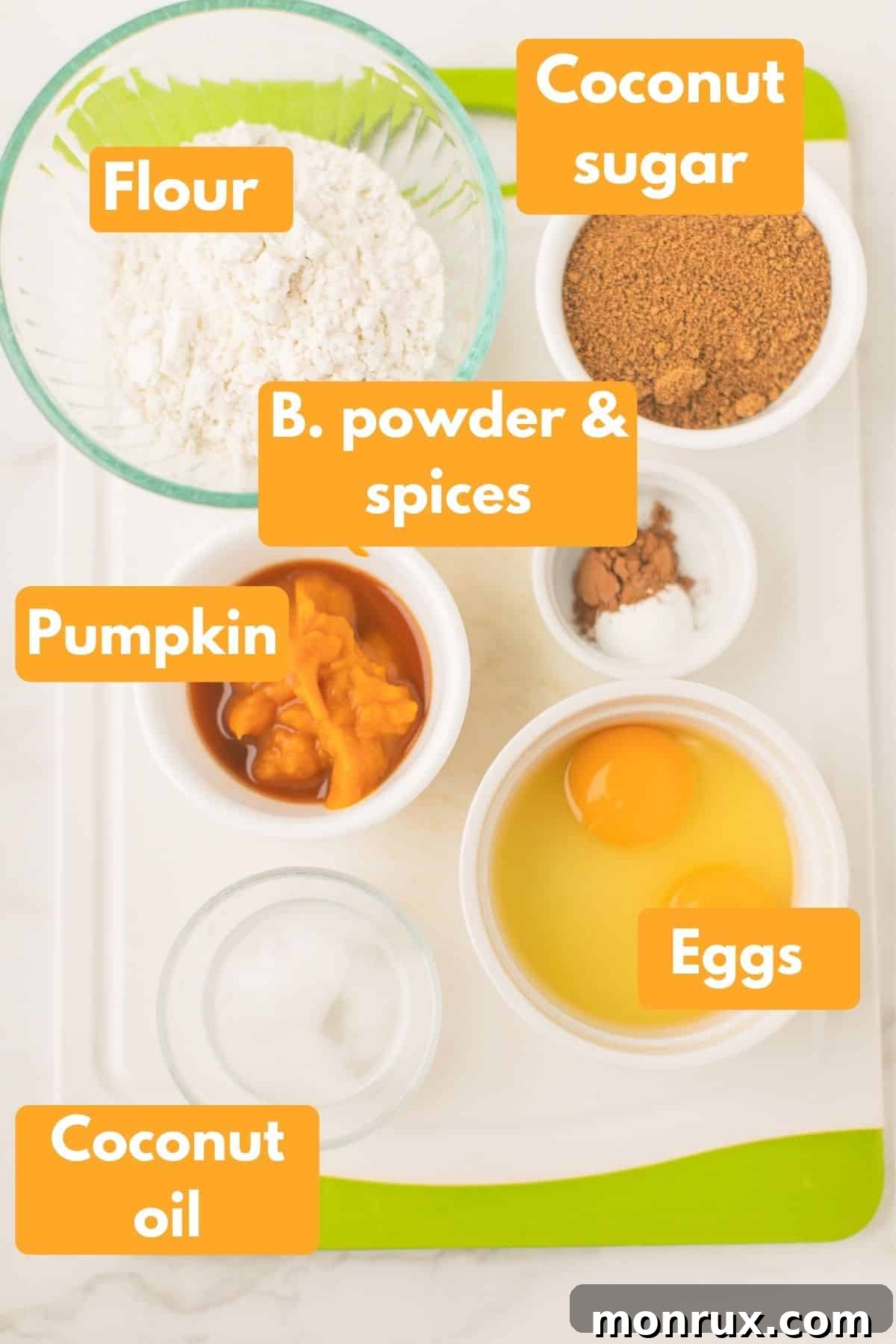 A visually appealing labeled photo showcasing all the fresh, high-quality ingredients required to create the delectable Instant Pot Pumpkin Spice Cake.