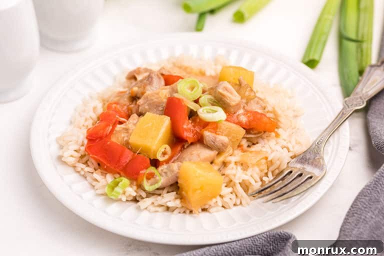 Instant Pot Pineapple Chicken on a plate, ready to be served.