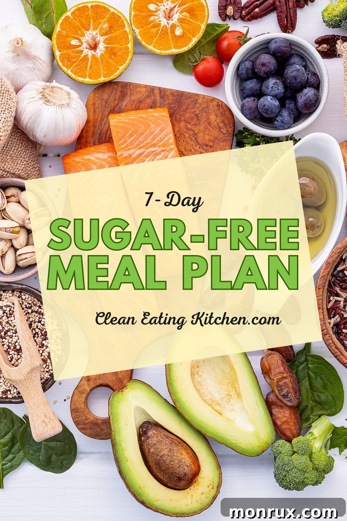 free 7-day sugar free meal plan graphic.