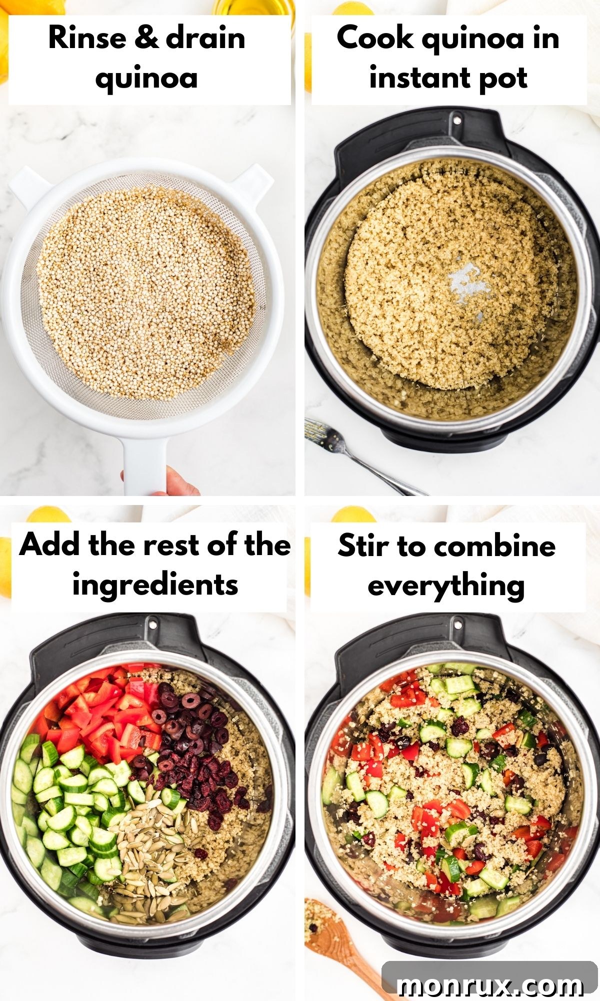 Pictures show how to make instant pot quinoa.