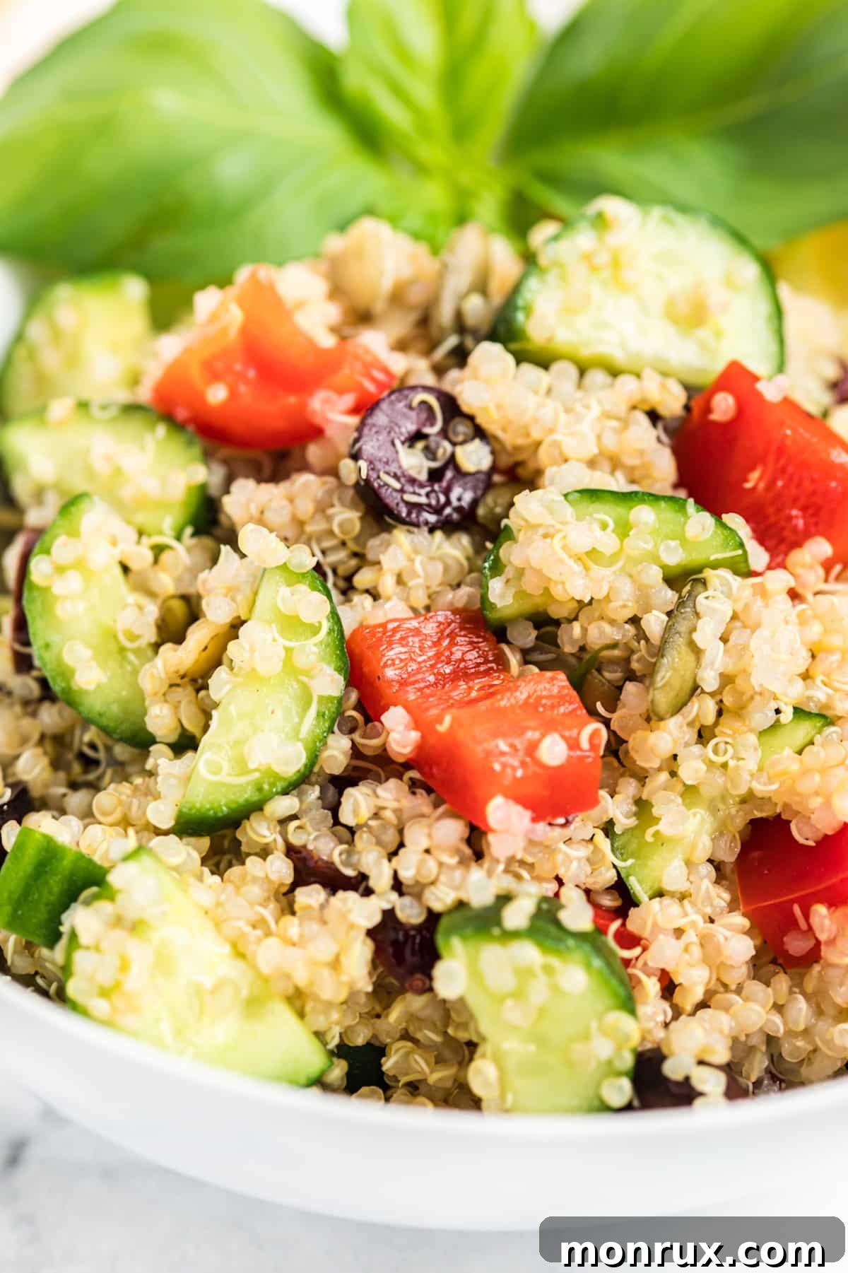 Close up of lemon vegetable quinoa salad.