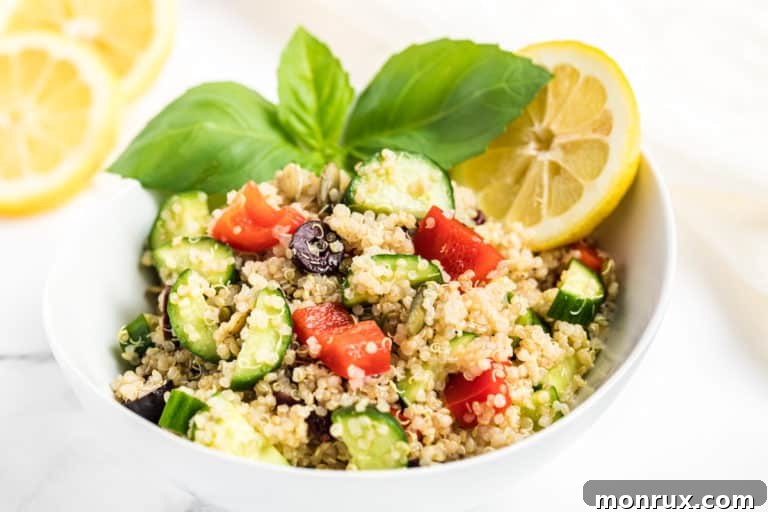 A bowl of Mediterranean quinoa salad