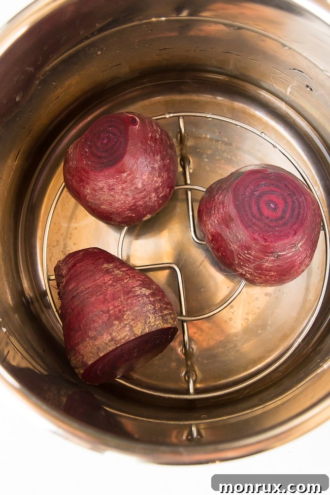 beets in instant pot pressure cooker with water and trivet.