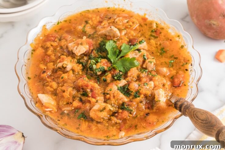 Instant Pot Easy Chicken & Sweet Potato Dinner, a simple and hearty stew.
