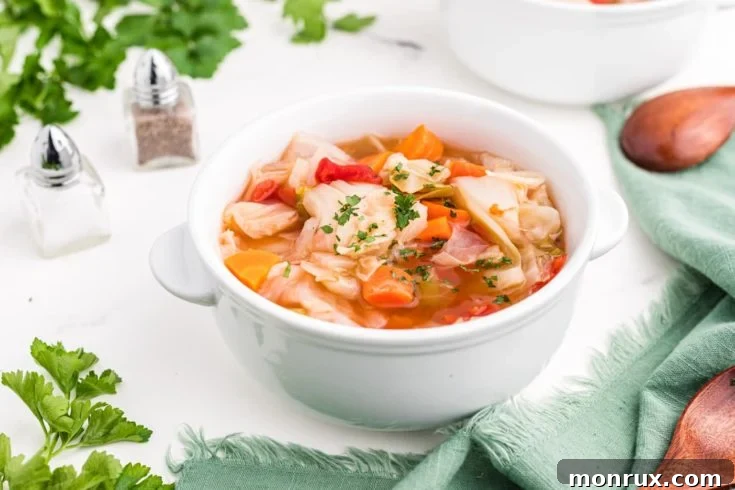 A bowl of hearty Cabbage Vegetable Soup, perfect for detox and made in Instant Pot.