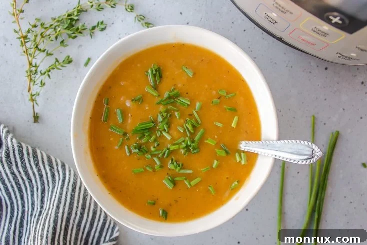 Creamy Vegan Potato Leek Soup, ready for serving.