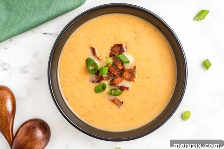 A comforting bowl of Instant Pot Dairy-Free Potato Soup, garnished with fresh chives.