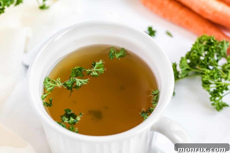 Homemade Instant Pot Vegetable Broth, ready to be used in recipes.