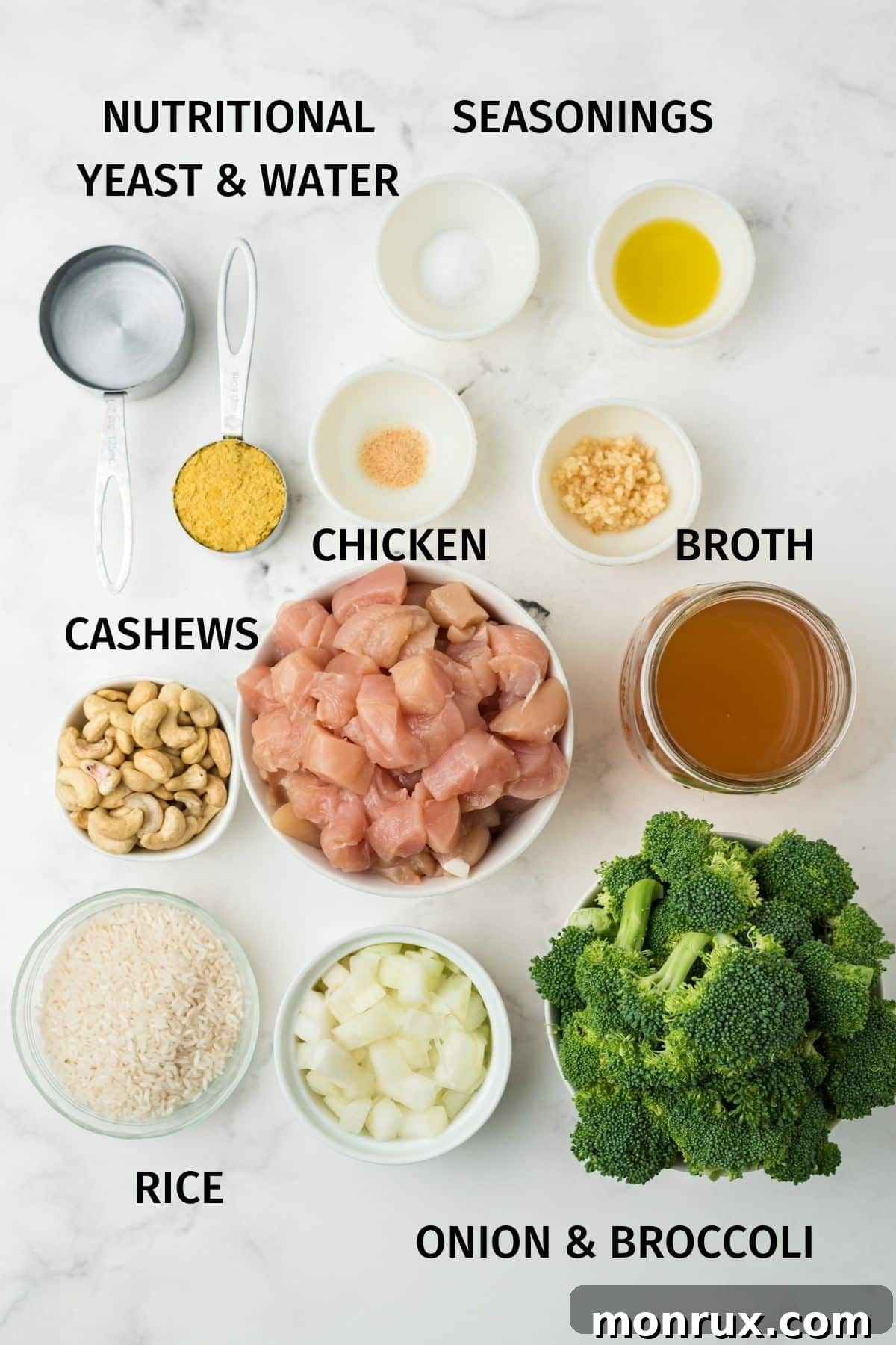 ingredients for dairy free chicken rice casserole.