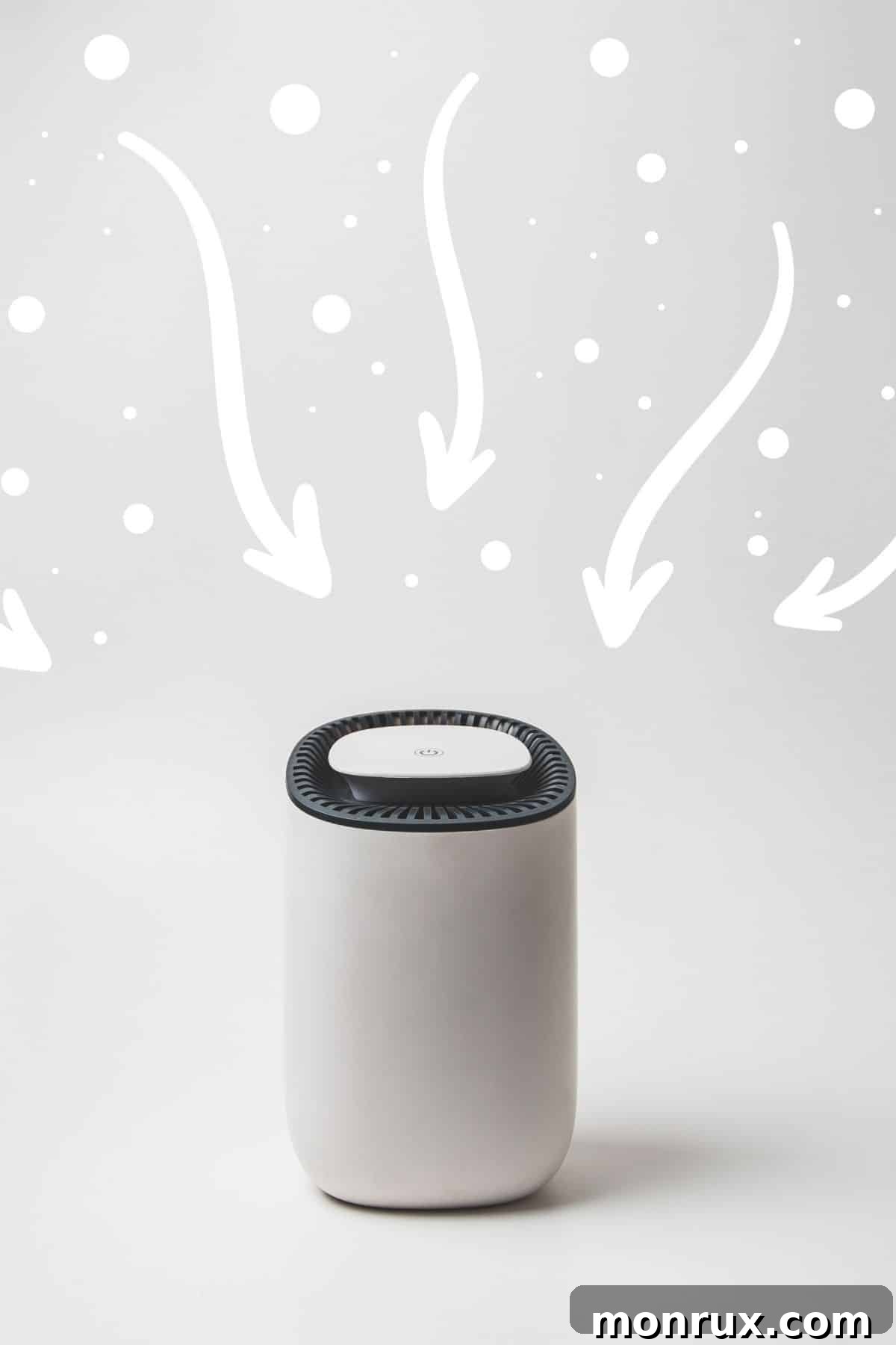 Graphic illustration of an air filter purifying indoor air, removing allergens.