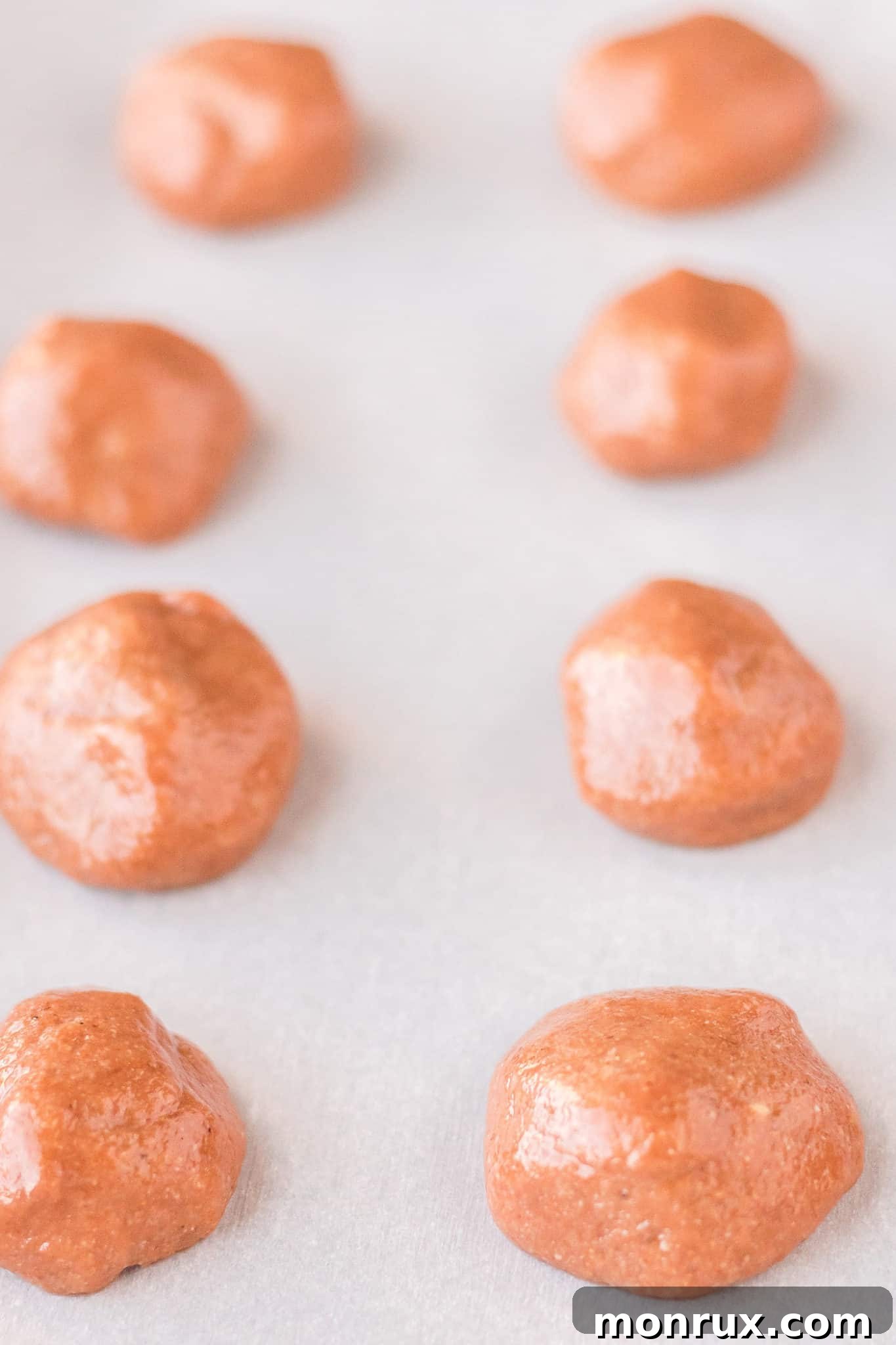 Tahini truffles ready to be covered in melted chocolate.