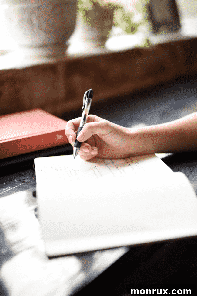 A person thoughtfully writing in a journal, reflecting on their experiences and feelings.