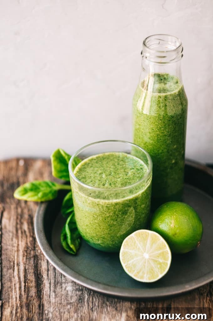 healthy green smoothie with fresh ingredients.