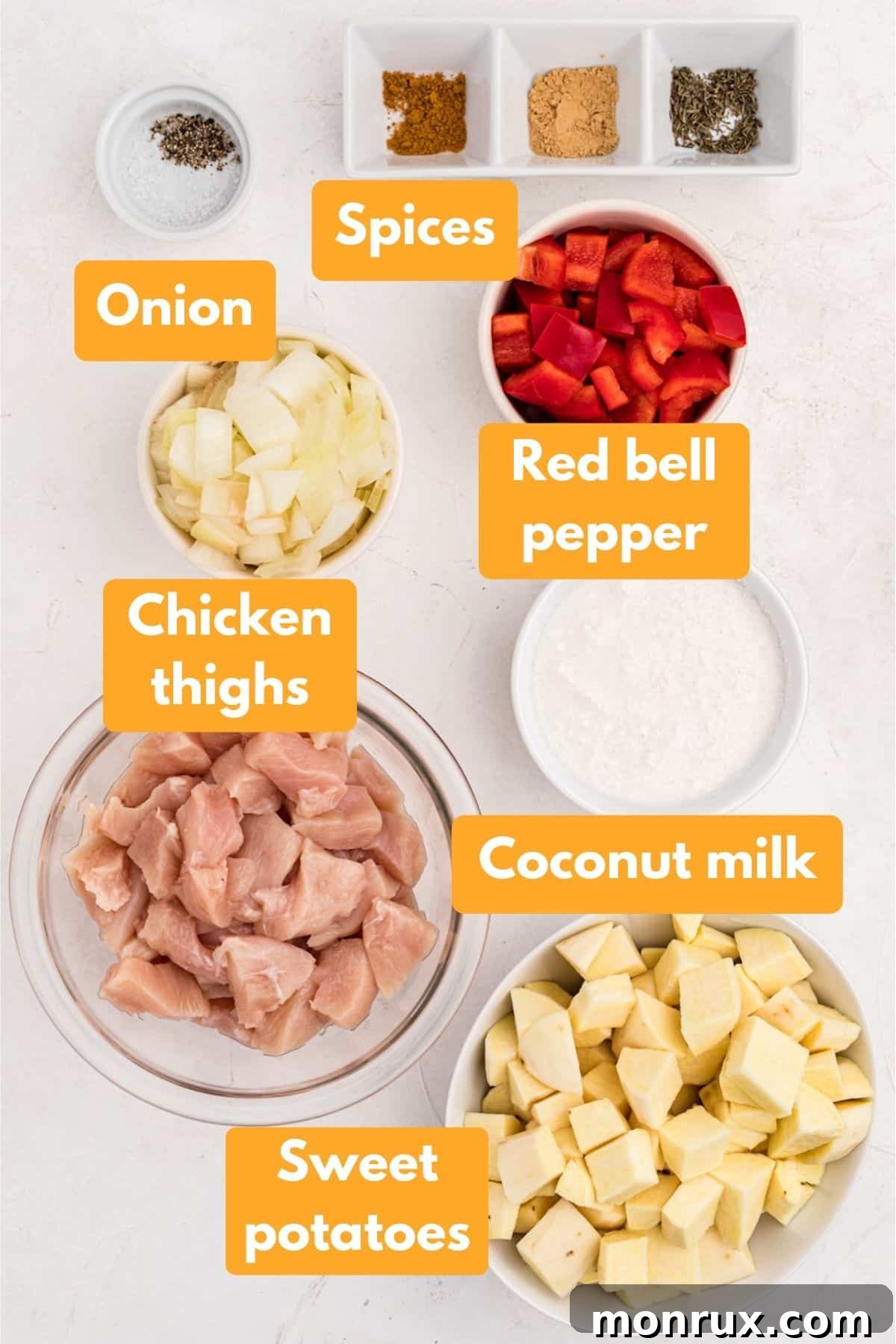 ingredients for sweet potato chicken curry.