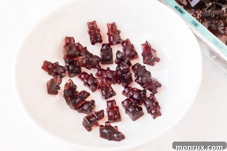 bowl of red healthy gummy bears on a table.