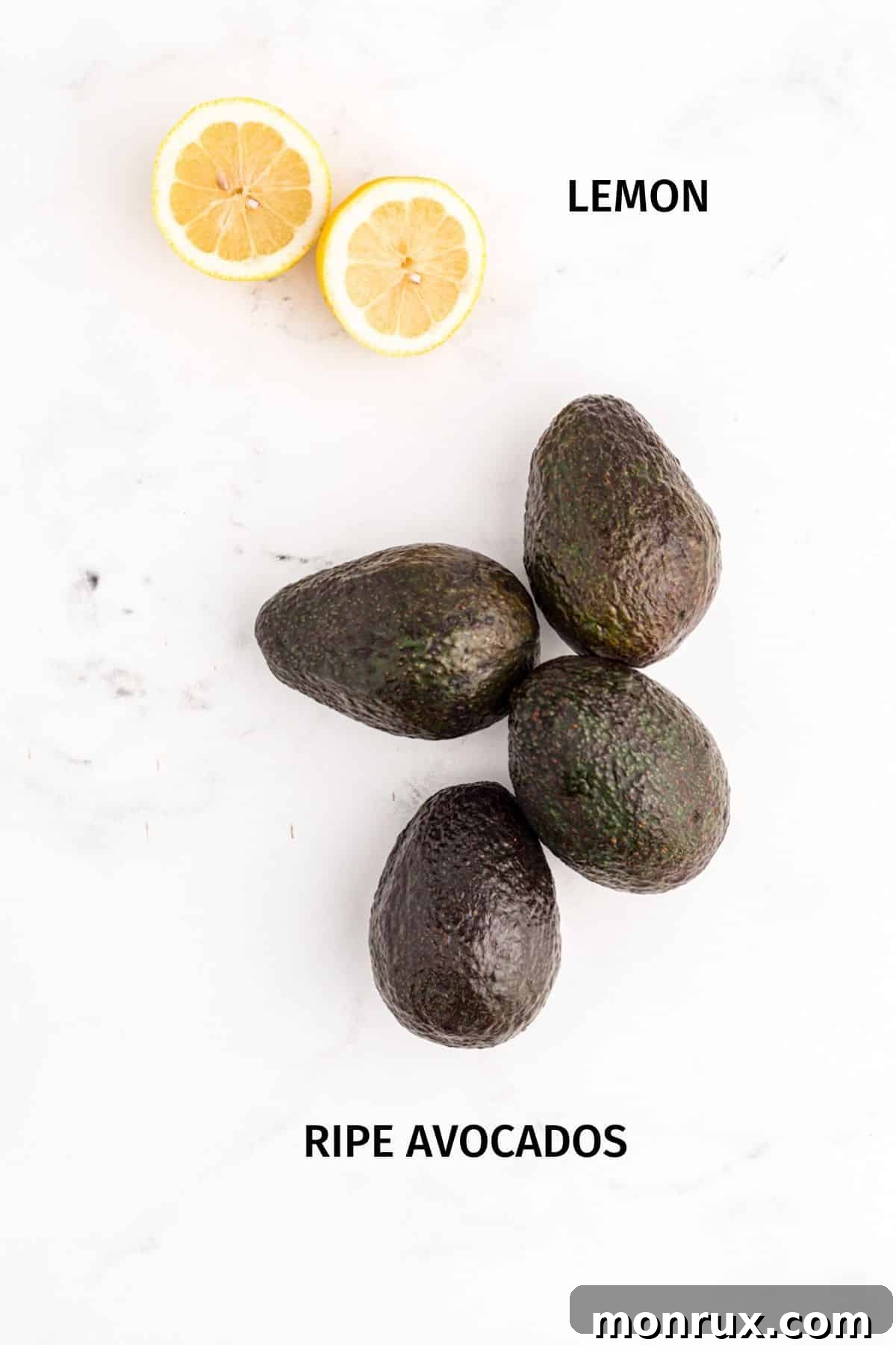Ingredients needed for freezing avocados: ripe avocados and fresh lemons.