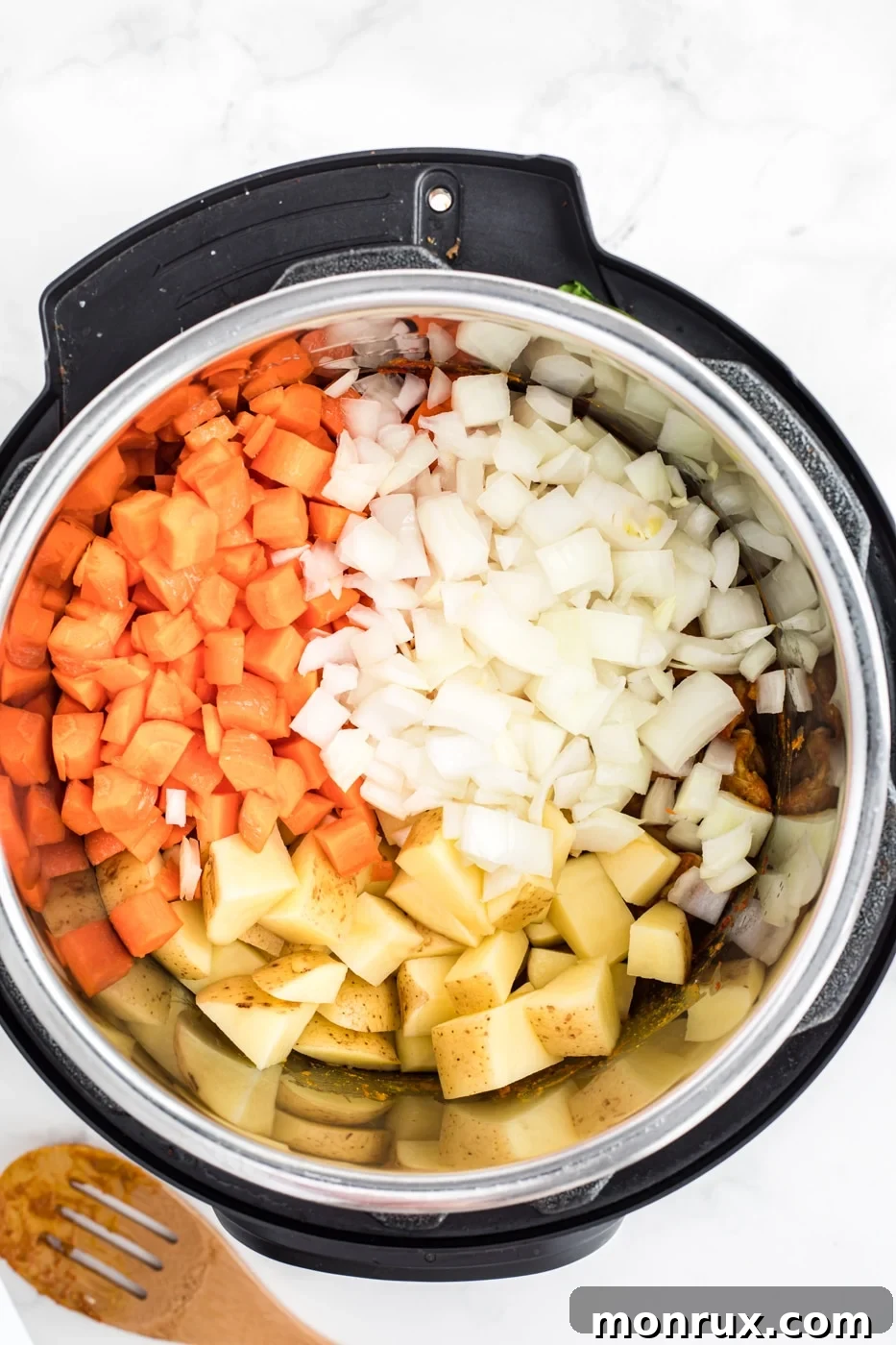 vegetables for instant pot chicken curry in pot.