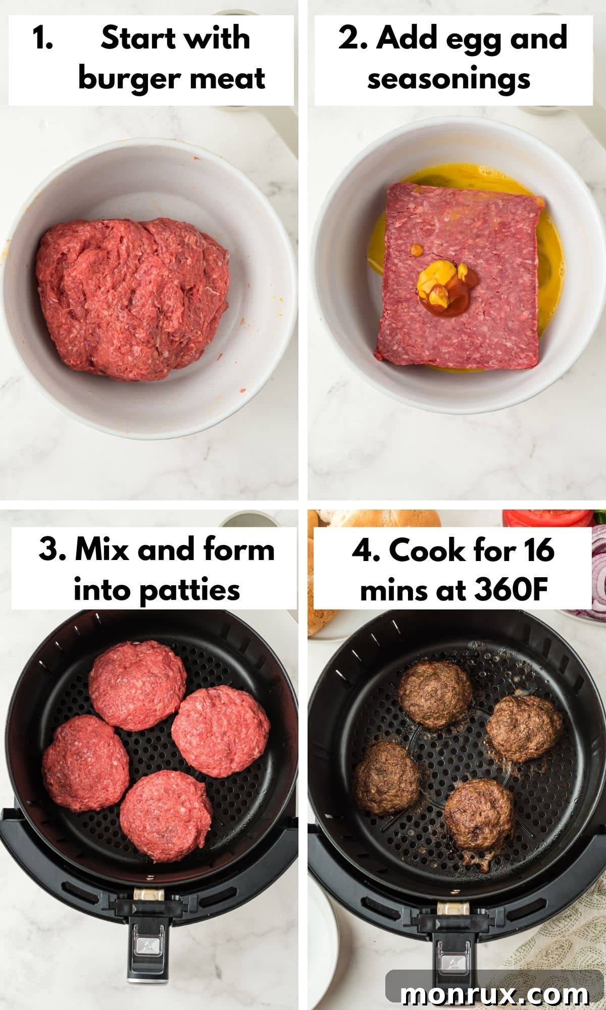 photo collage how to make air fryer hamburgers.