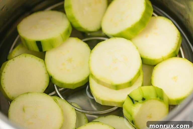 Instant Pot steamed zucchini slices ready to serve.