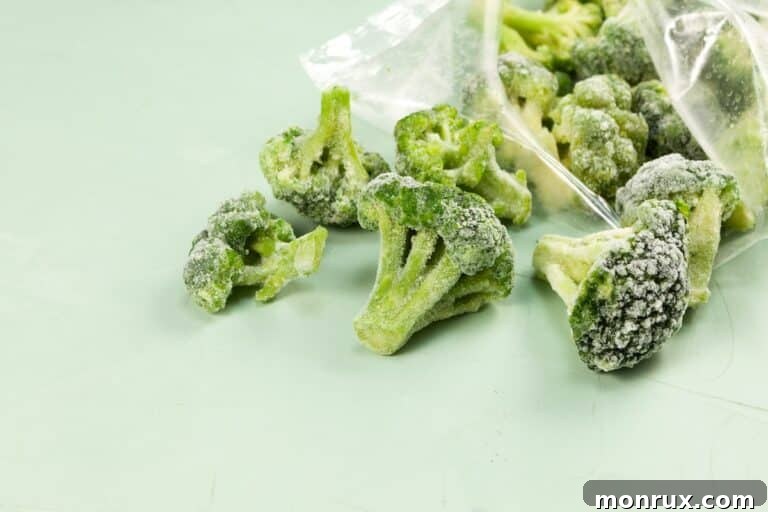 frozen broccoli in bag.