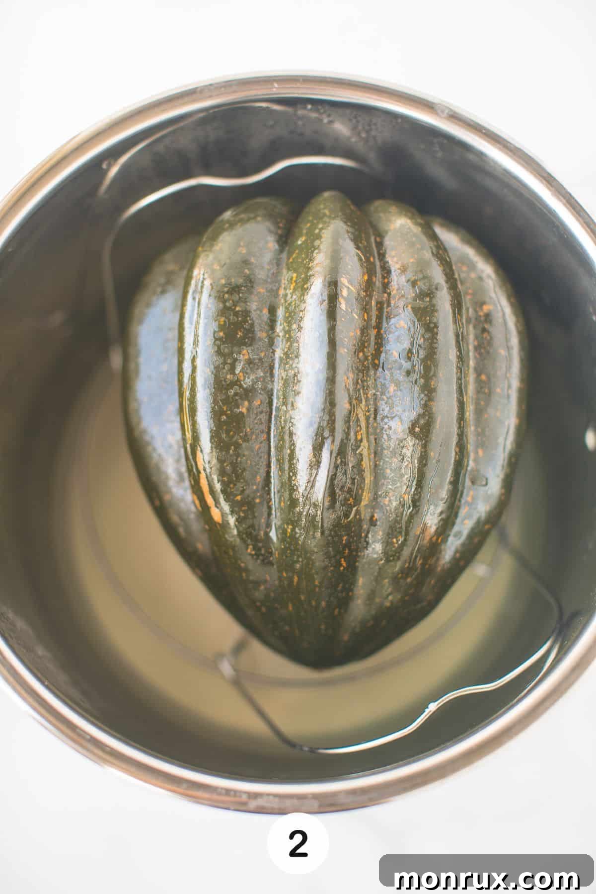 Instant Pot lid being removed after cooking, with steam escaping.