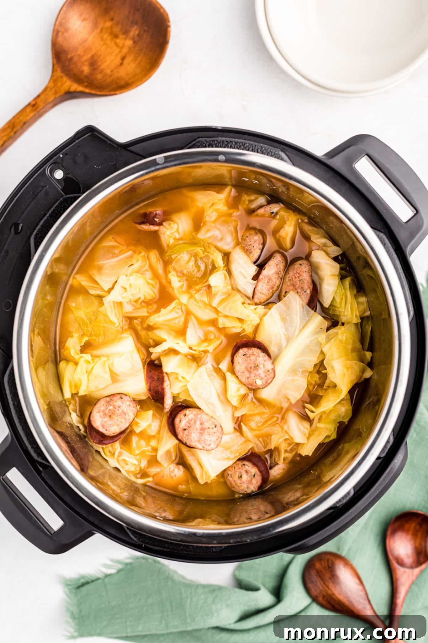 cooked instant pot cabbage and sausage.