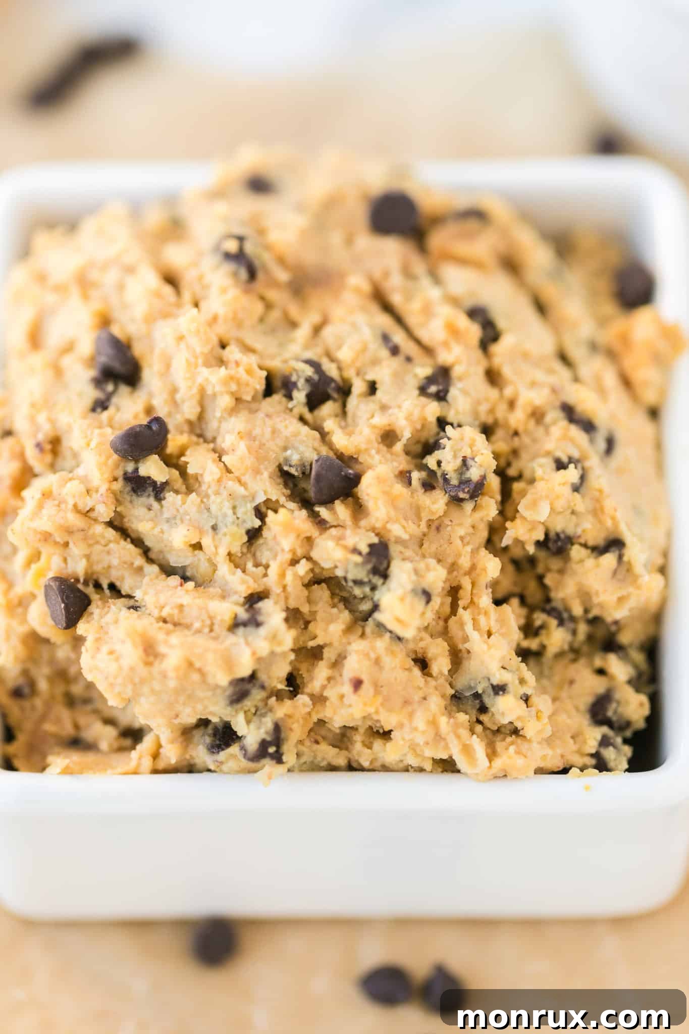 chocolate chip edible cookie dough made with chickpeas.