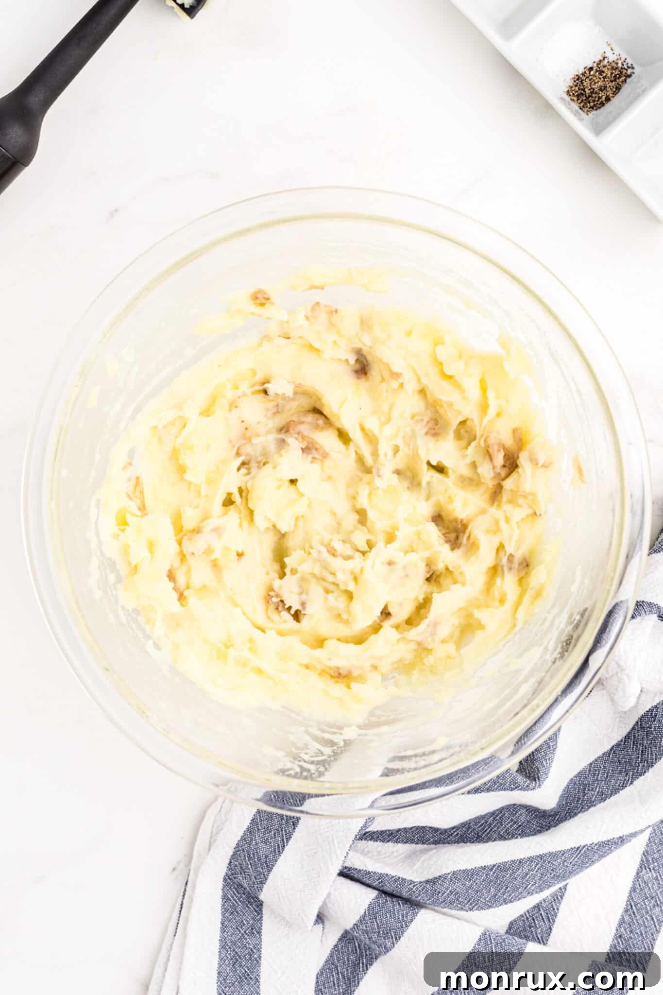 Creamy mashed potatoes in a bowl, perfectly prepared for the shepherd's pie.
