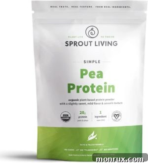 sprout living pea protein powder bag.