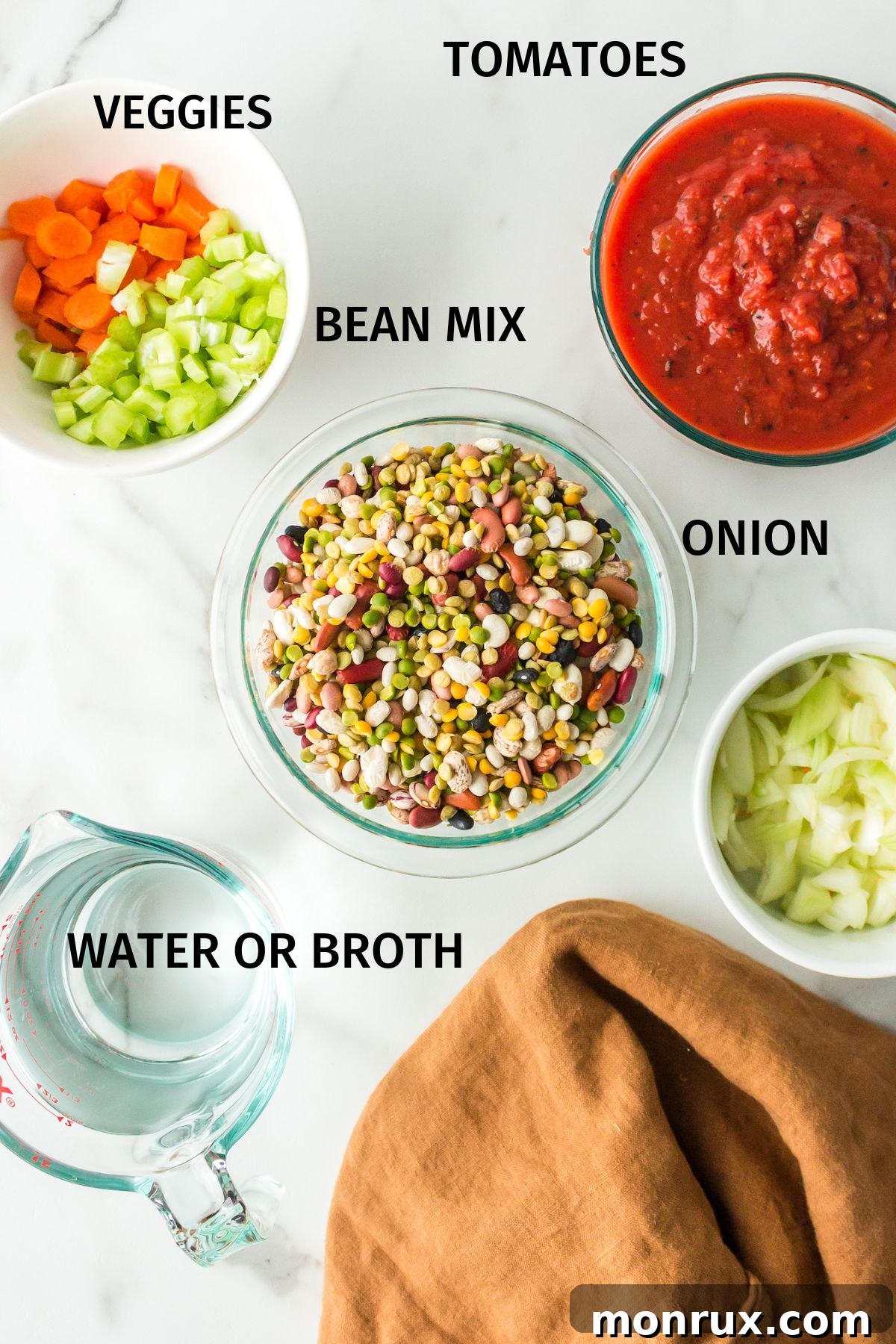 photo with labeled ingredients for 15 bean soup.