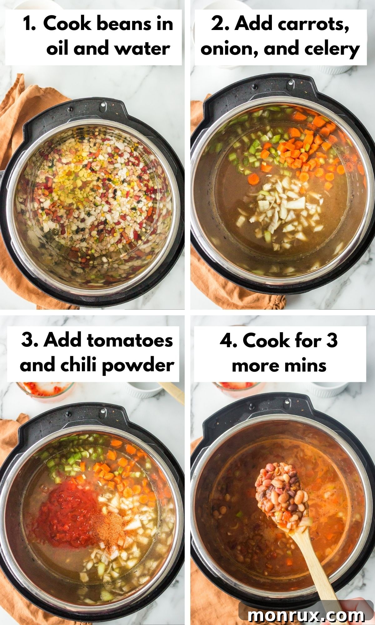 process photos with descriptions for instant pot 15 bean soup.
