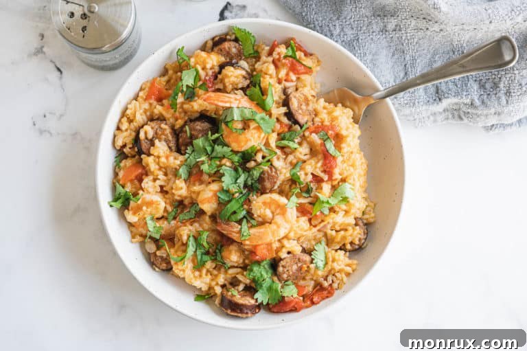 A bowl of jambalaya with shrimp