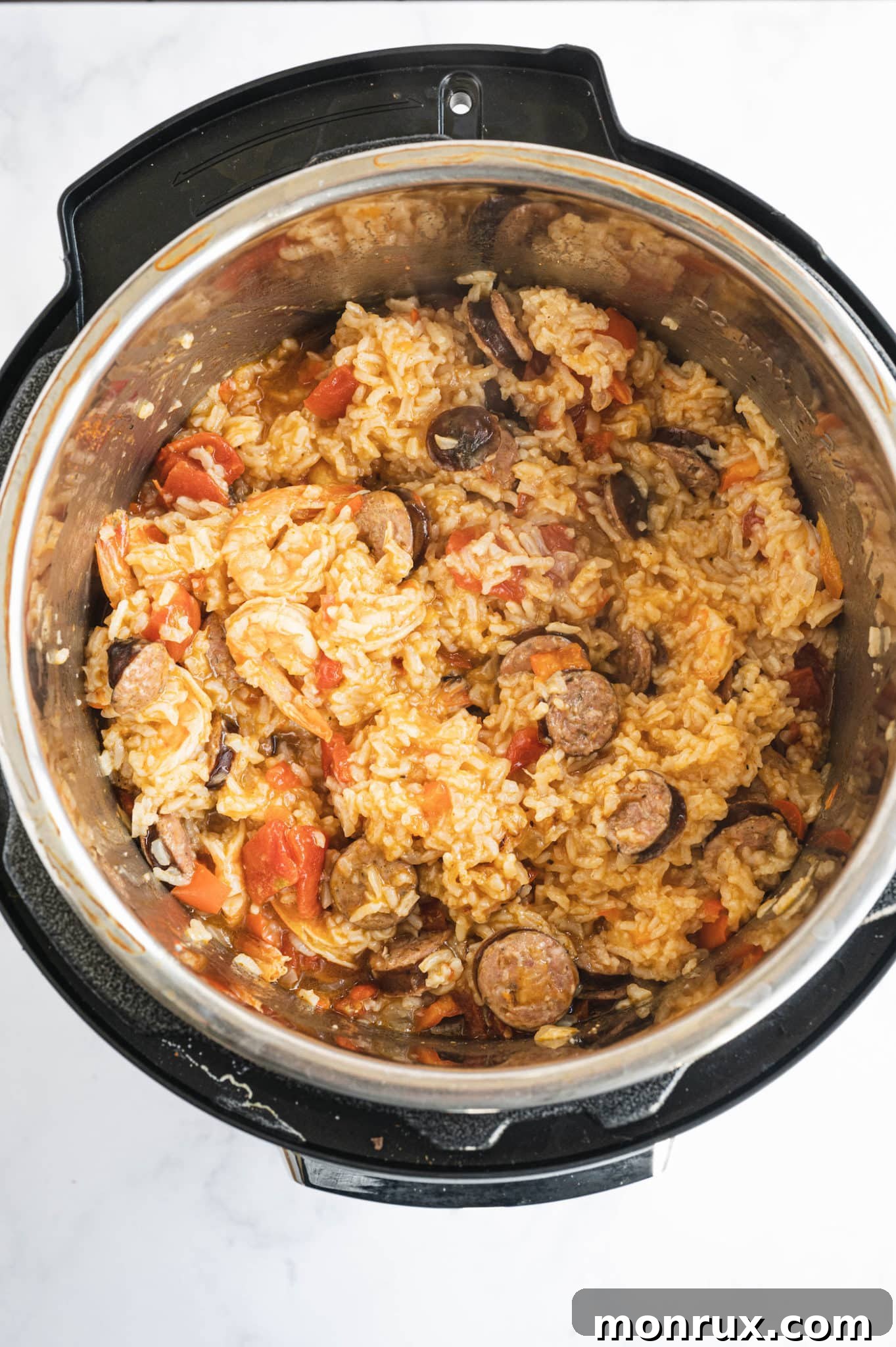 A generously filled bowl of hot Instant Pot Jambalaya, ready to be enjoyed.