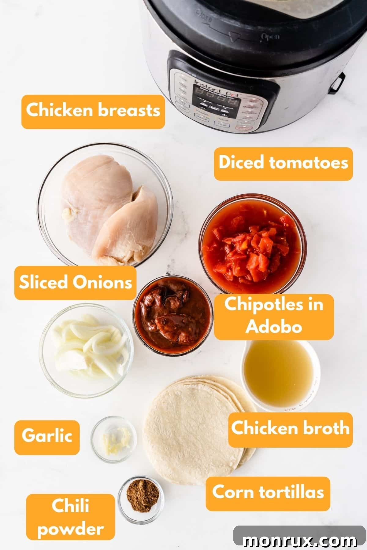 Ingredients for chicken tinga tacos.