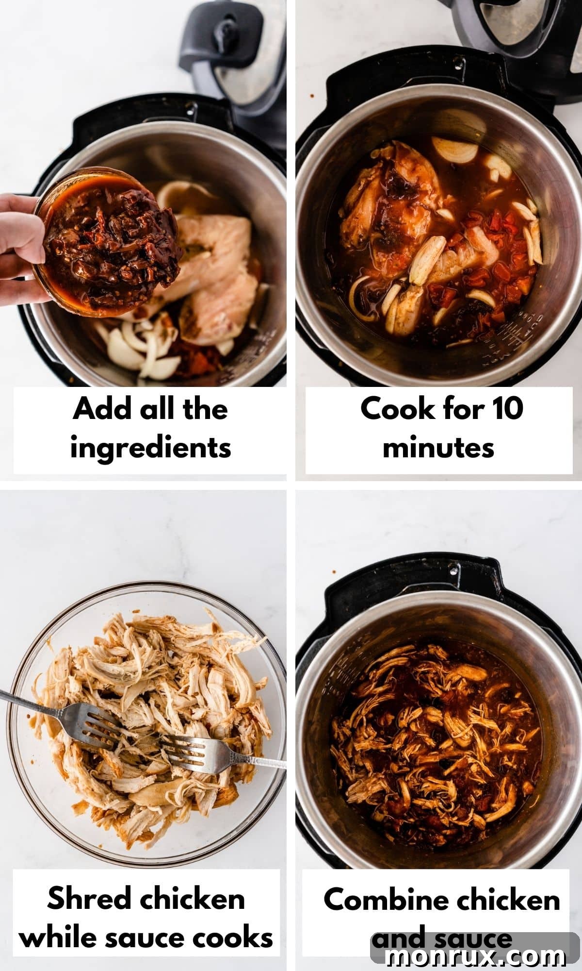 Pictures showing how to make the chicken tinga.