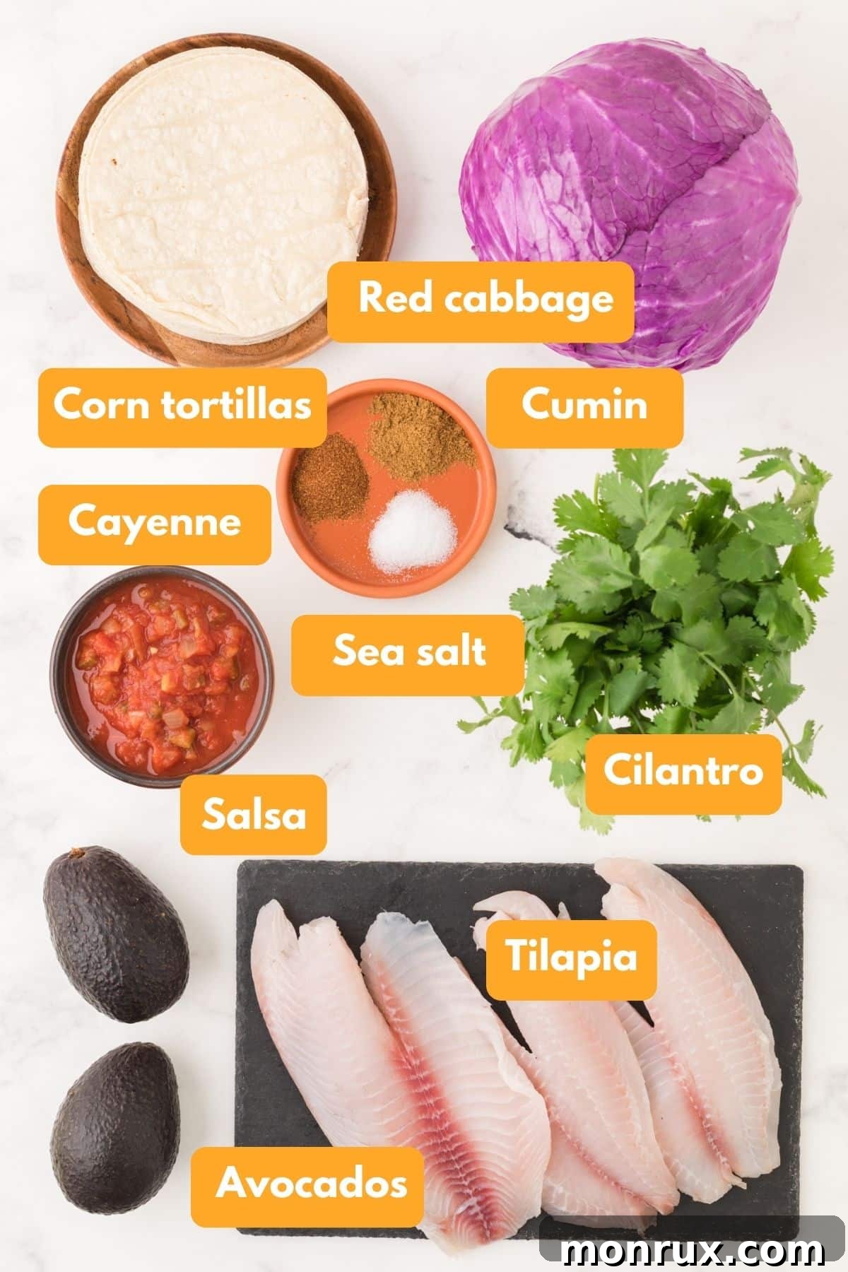 Ingredients for air fryer fish tacos.