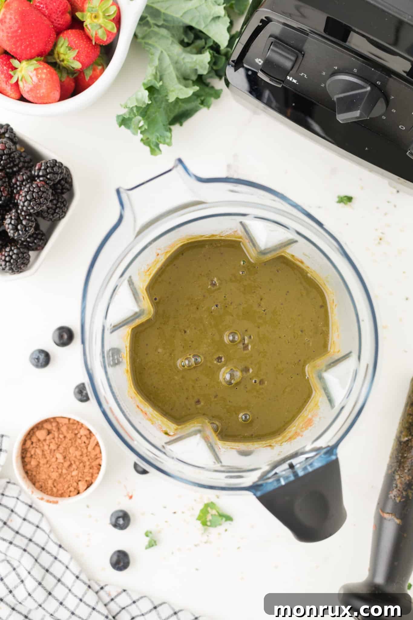 blended kale green weight loss smoothie made in a vitamix blender.